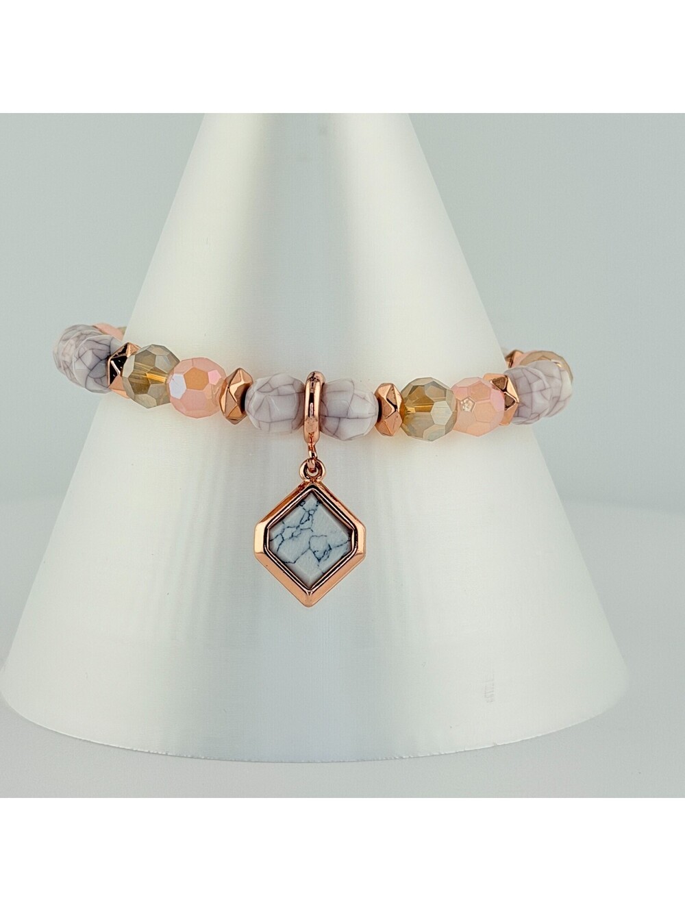 Bomb Party Bracelet - Howlite Stretchy Beaded on Rose Gold Plating